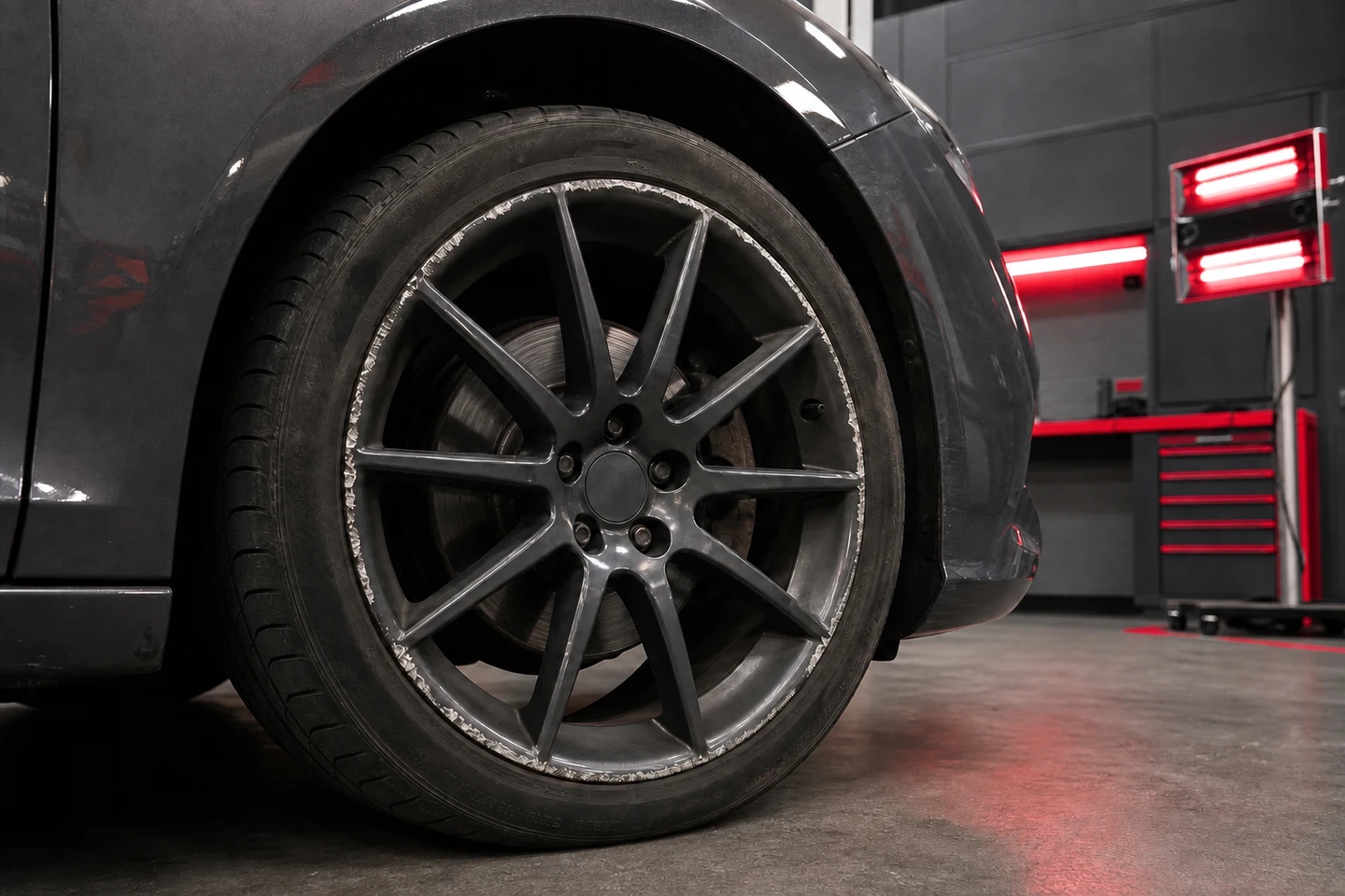 Alloy kerb-damage refurbishment before