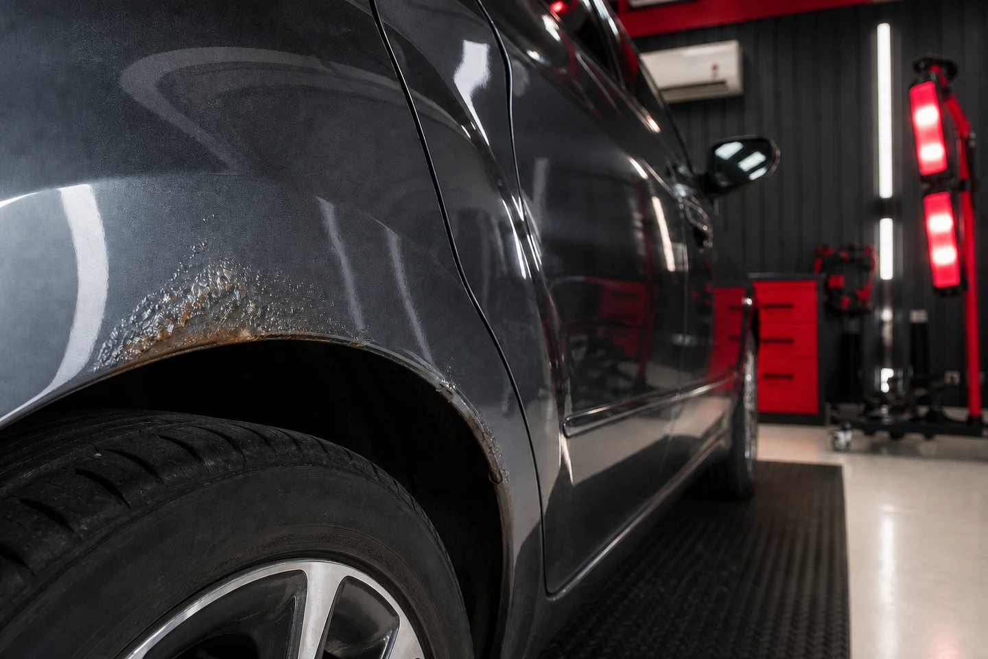 Wheel-arch corrosion repair before